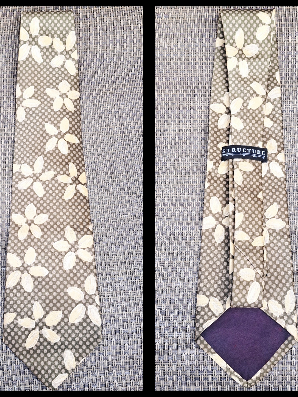 Structure Taupe Floral Silk Tie with Cream Accents / Necktie